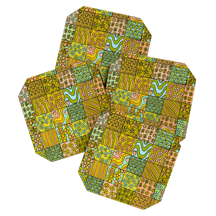patchwork dreams retro flower quilt dreams of waves Coaster Gallery Image 1