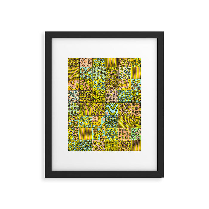 patchwork dreams retro flower quilt dreams of waves Framed Art Print Gallery Image 1