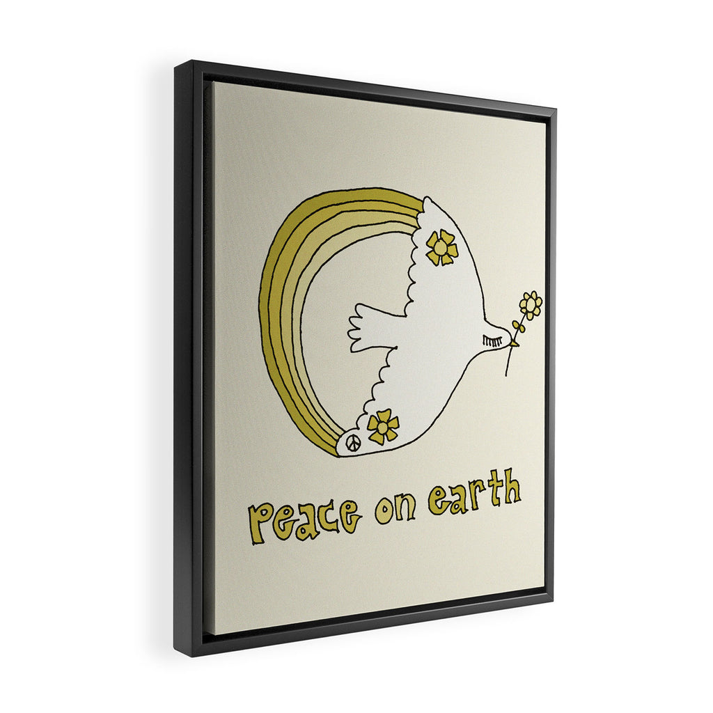 peace dove spread rainbow // retro art by surfy birdy Framed Canvas Print Gallery Image 2