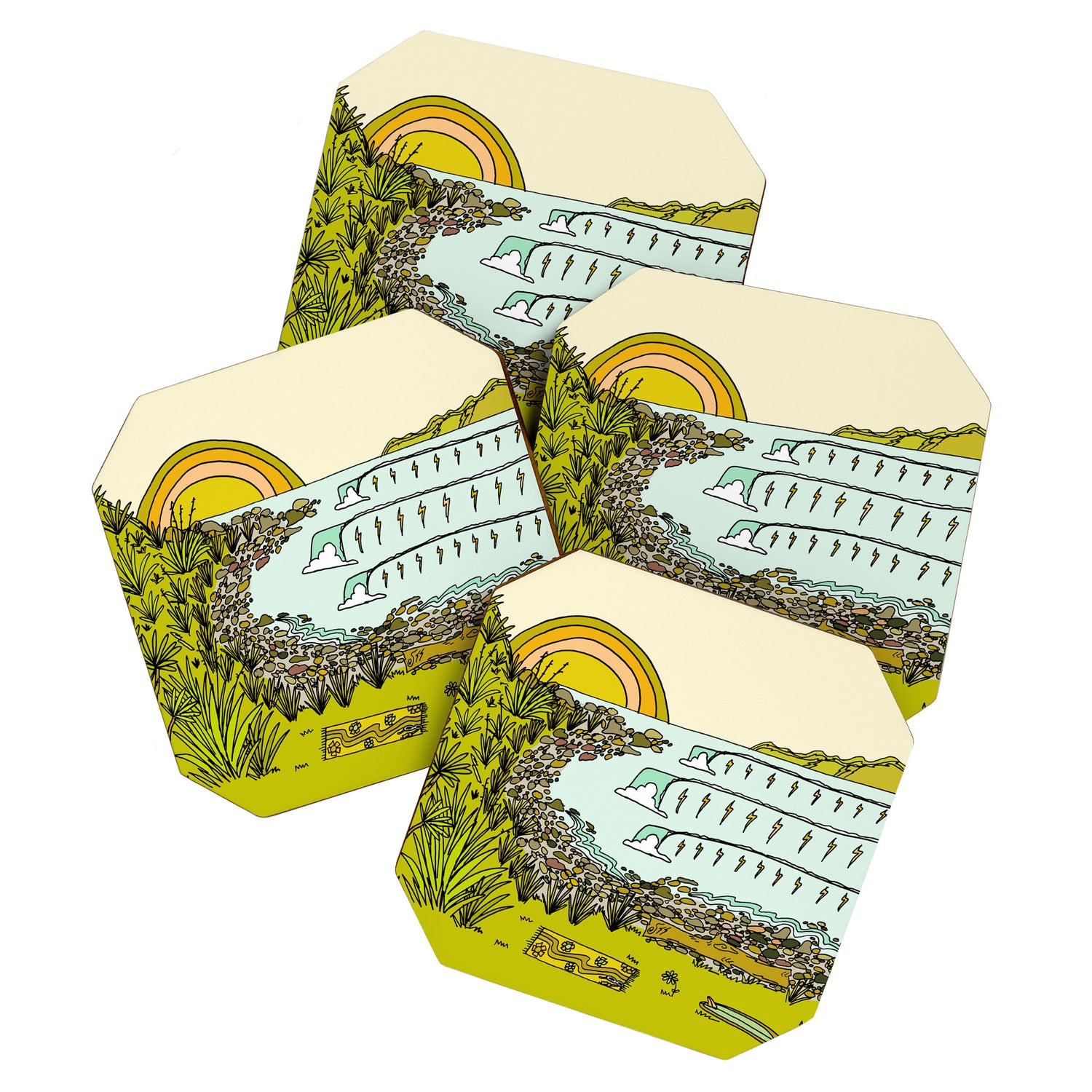 point breaks in paradise // retro surf art by surfy birdy Coaster Gallery Image 1