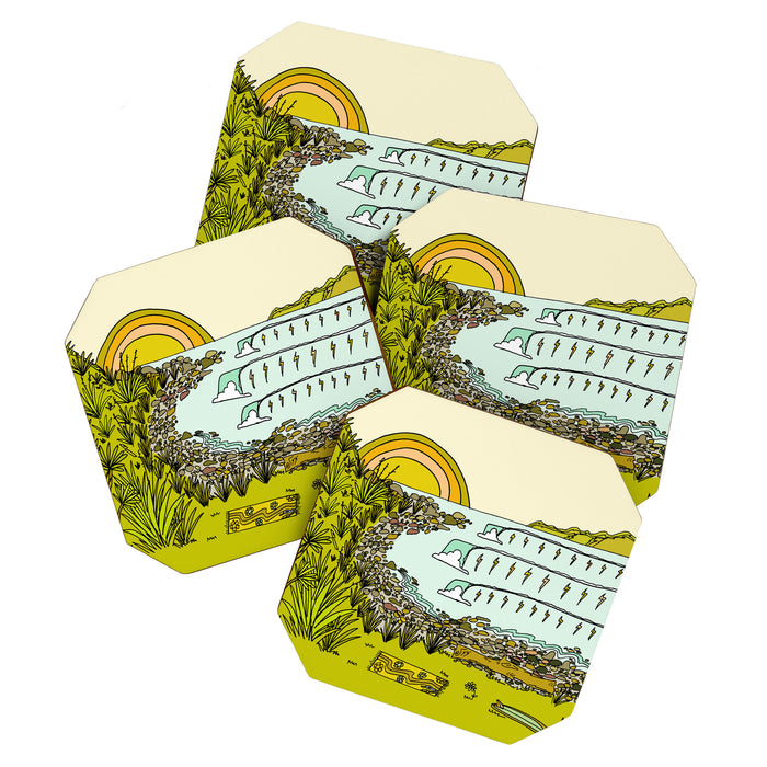 point breaks in paradise // retro surf art by surfy birdy Coaster Gallery Image 1
