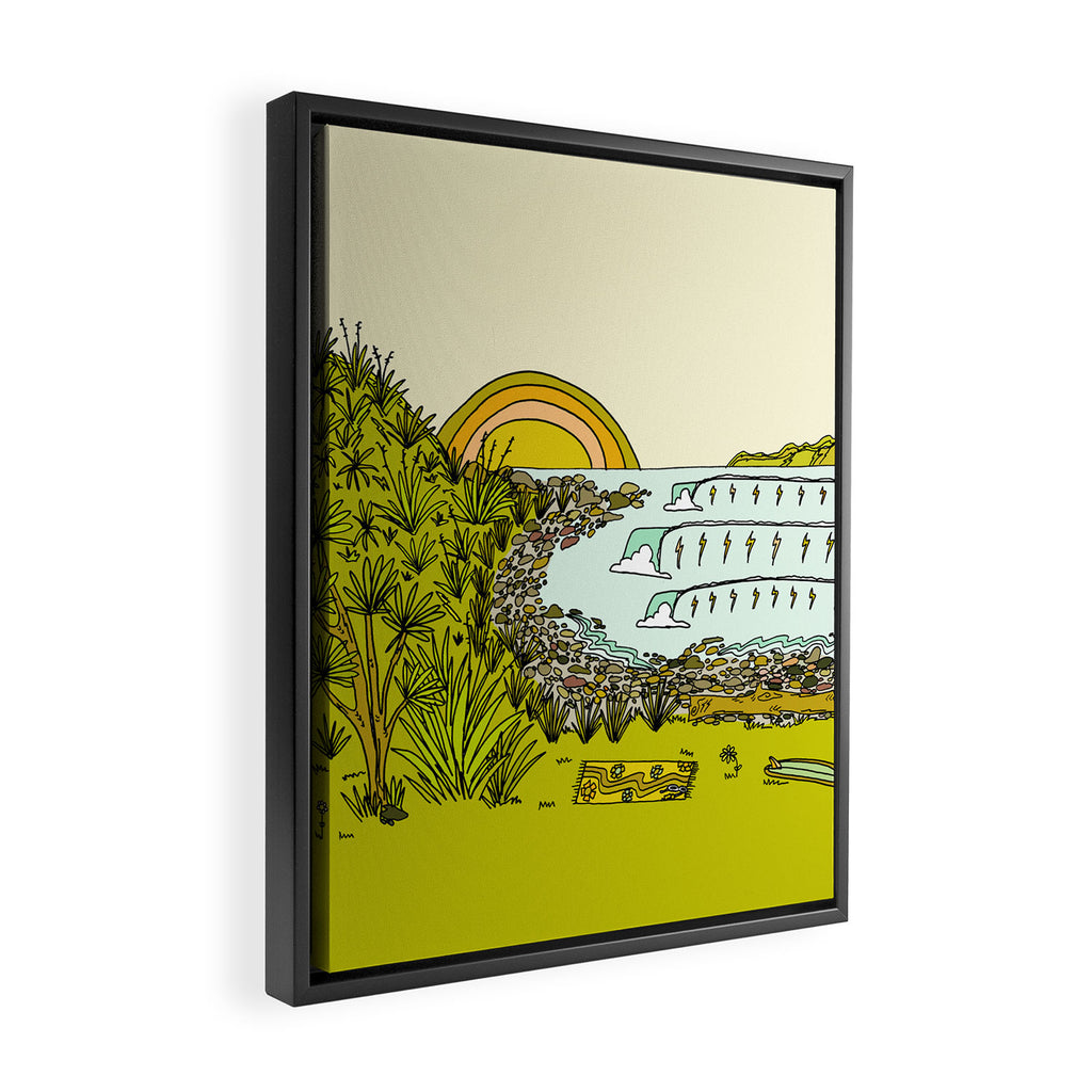 point breaks in paradise // retro surf art by surfy birdy Framed Canvas Print Gallery Image 2
