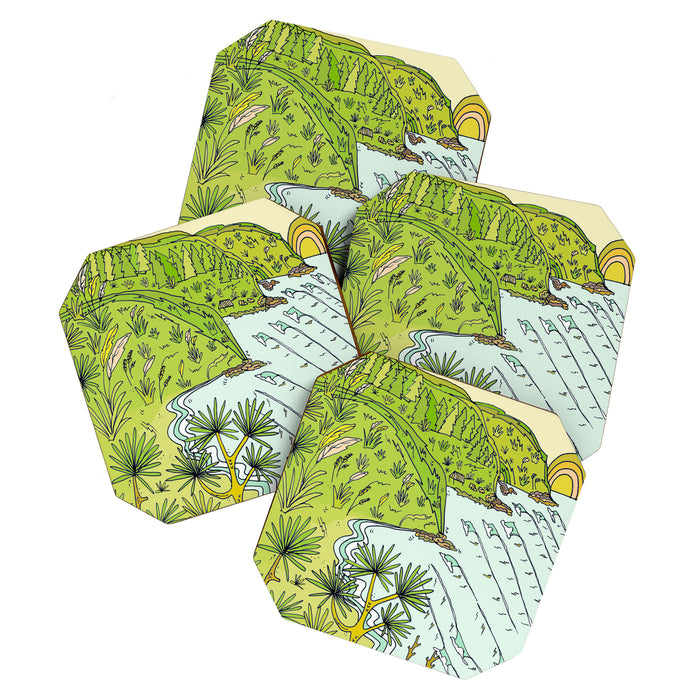 pointbreaks in paradise // lookout in raglan new zealand // retro surf art by surfy birdy Coaster Gallery Image 1