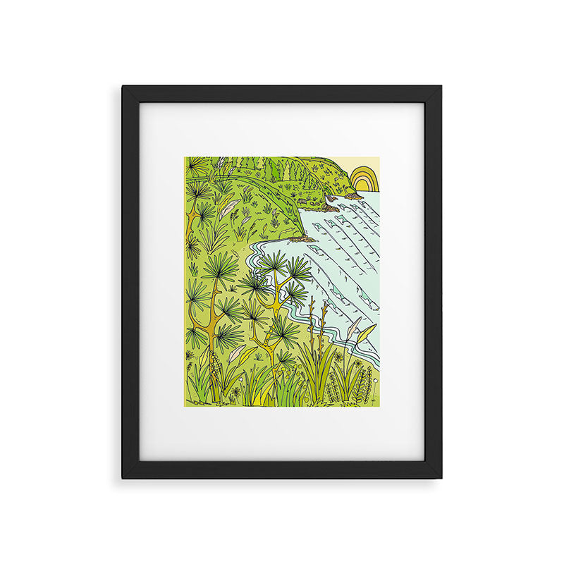 pointbreaks in paradise // lookout in raglan new zealand // retro surf art by surfy birdy Framed Art Print Gallery Image 5