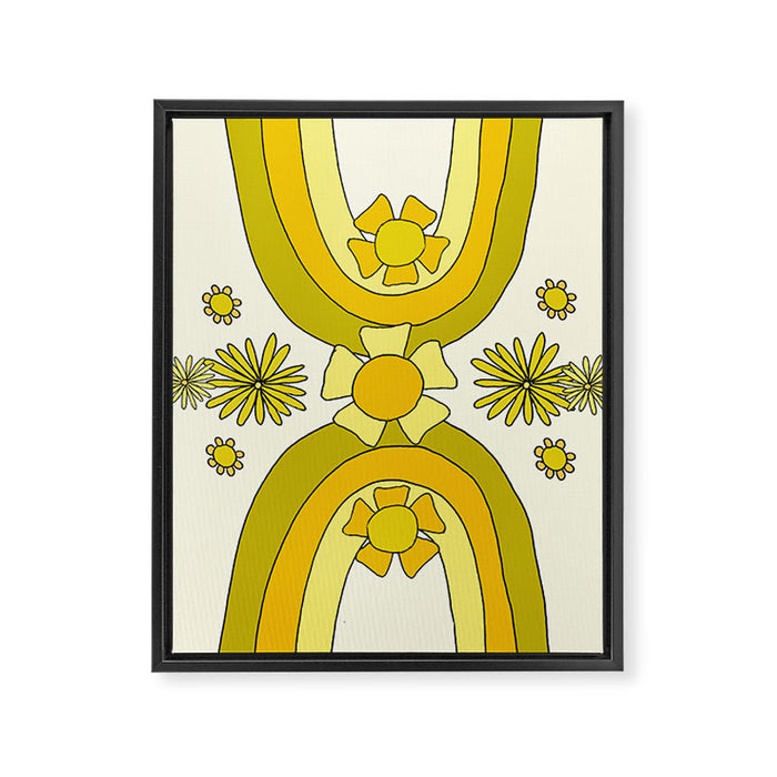 positive rainbow flowers // retro art by surfy birdy Framed Canvas Print Gallery Image 1