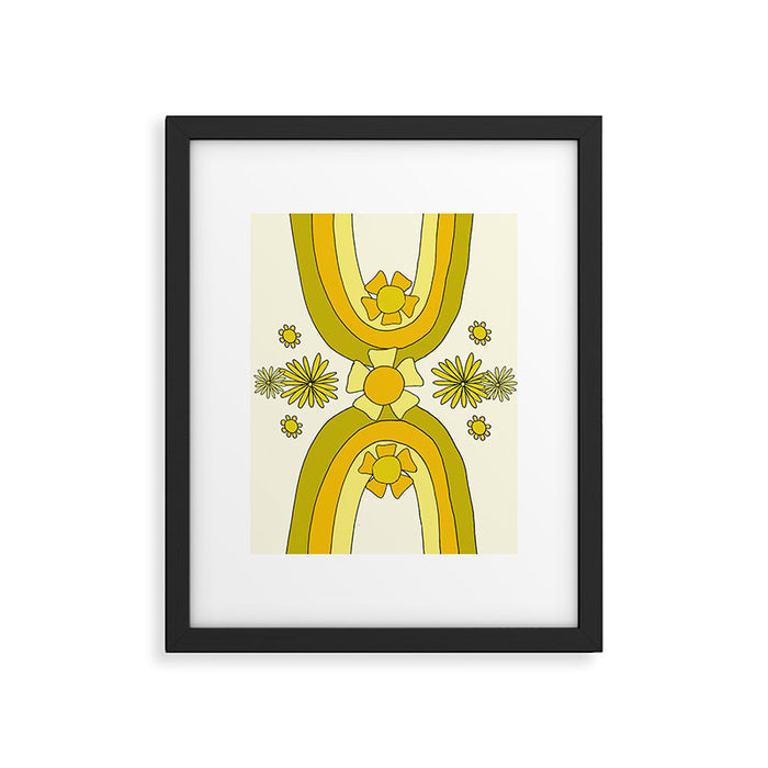 positive rainbow flowers // retro art by surfy birdy Framed Art Print Gallery Image 1