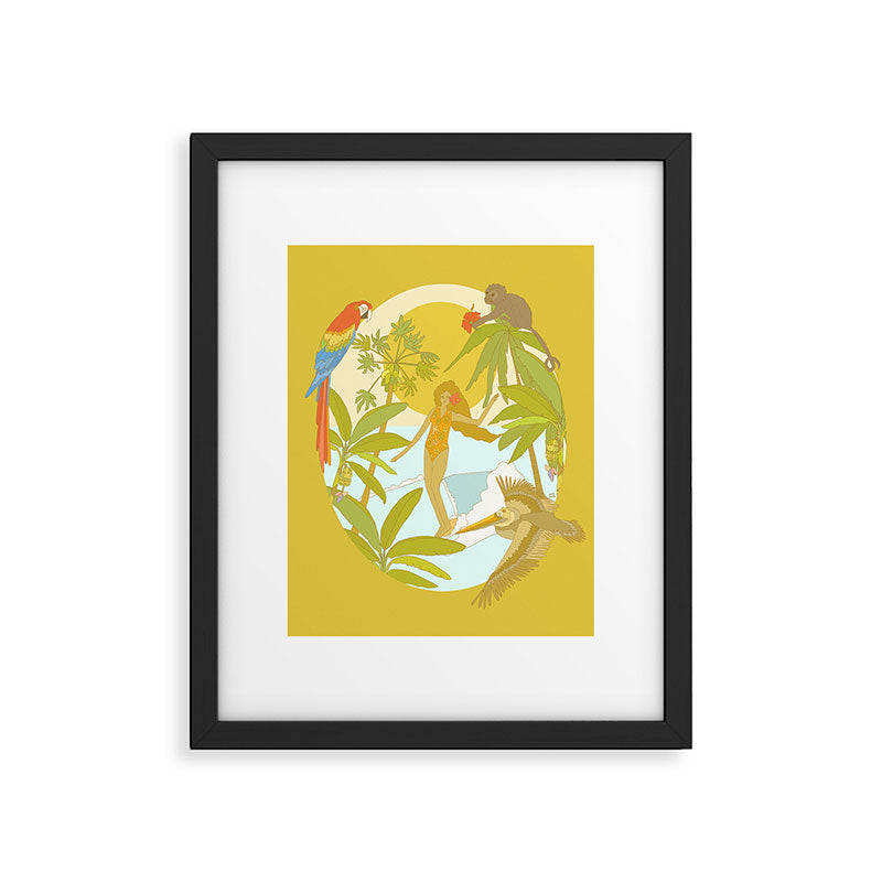Pura vida jungle by the sea // retro surf art by surfy birdy Framed Art Print Gallery Image 6