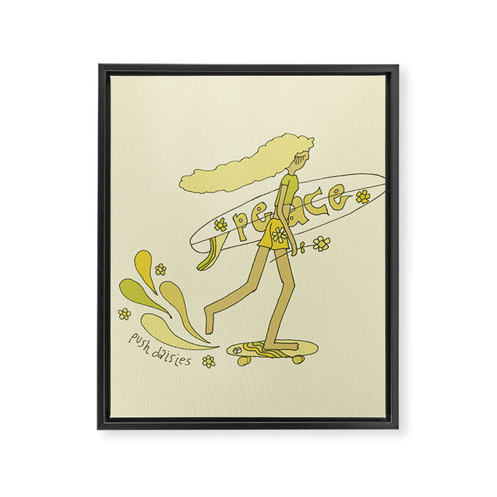 push daisies skate // retro surf art by surfy birdy Framed Canvas Print Gallery Image 1