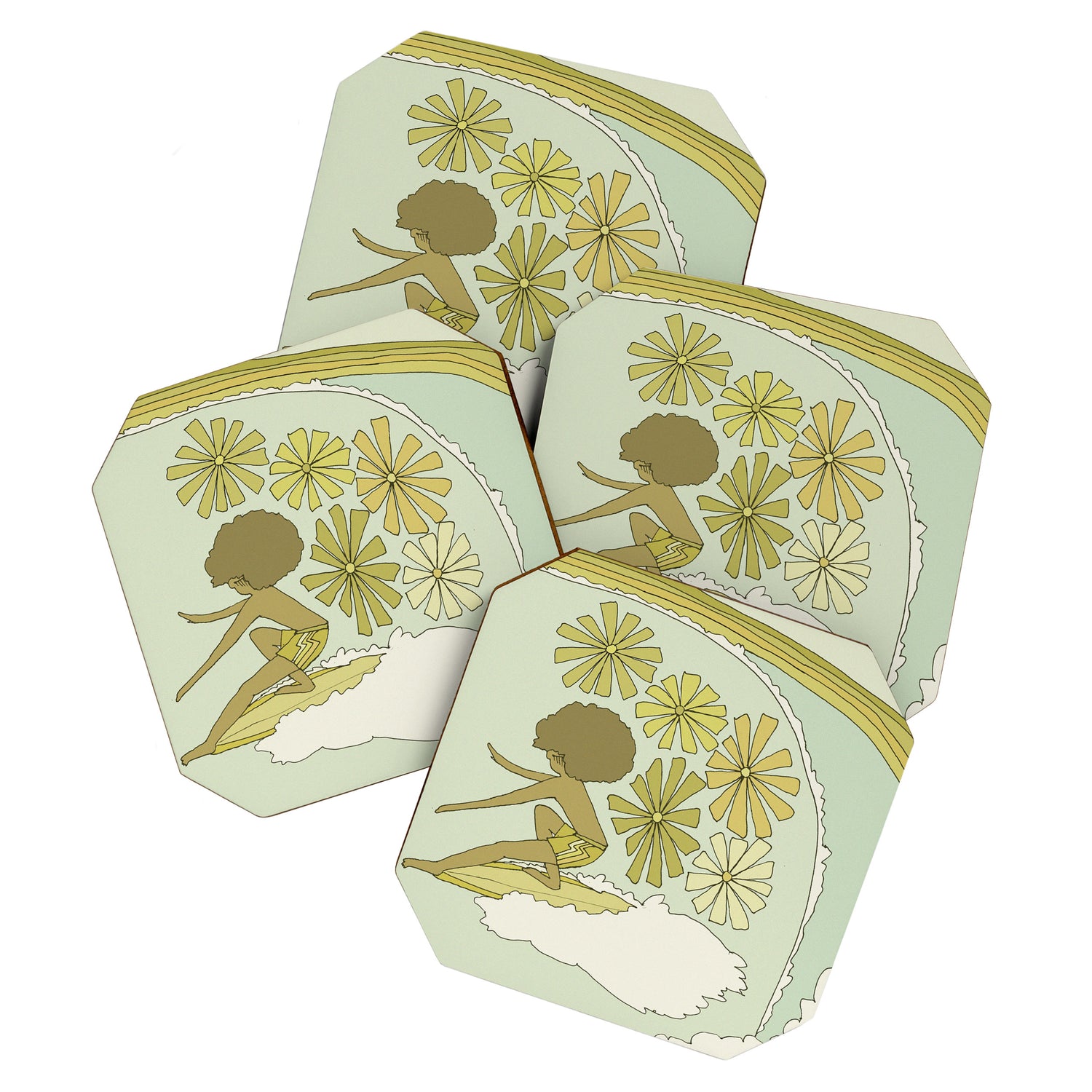 retro 70s surf like buttons // retro surf art by surfy birdy Coaster Gallery Image 1