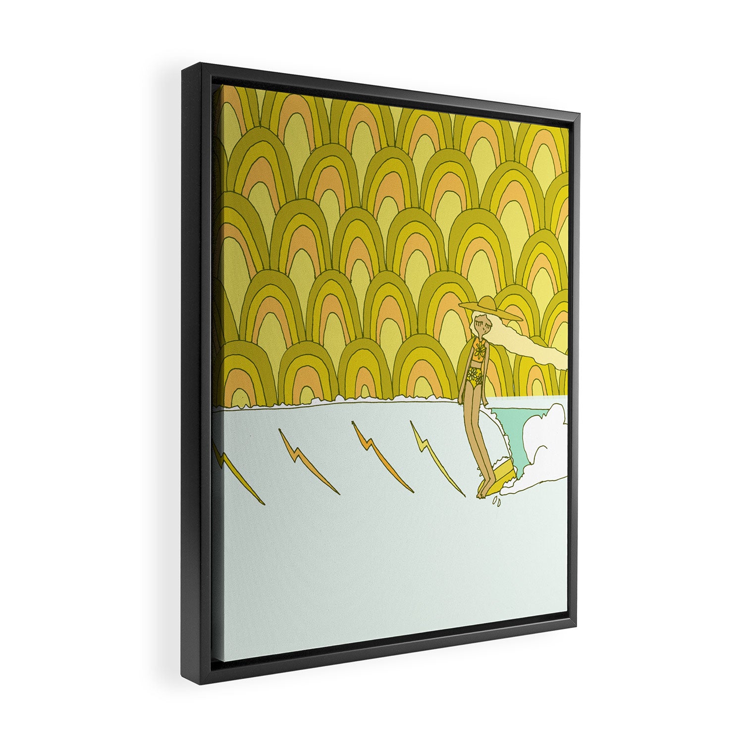 retro rainbow daydreams lady slide // retro surf art by surfy birdy Framed Canvas Print Gallery Image 2