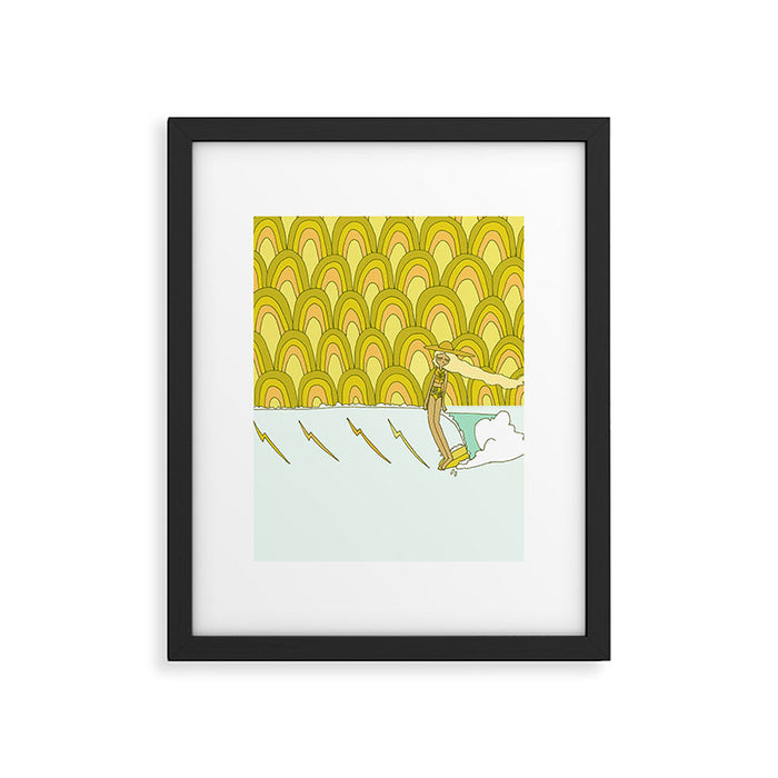 retro rainbow daydreams lady slide // retro surf art by surfy birdy Framed Art Print Gallery Image 1