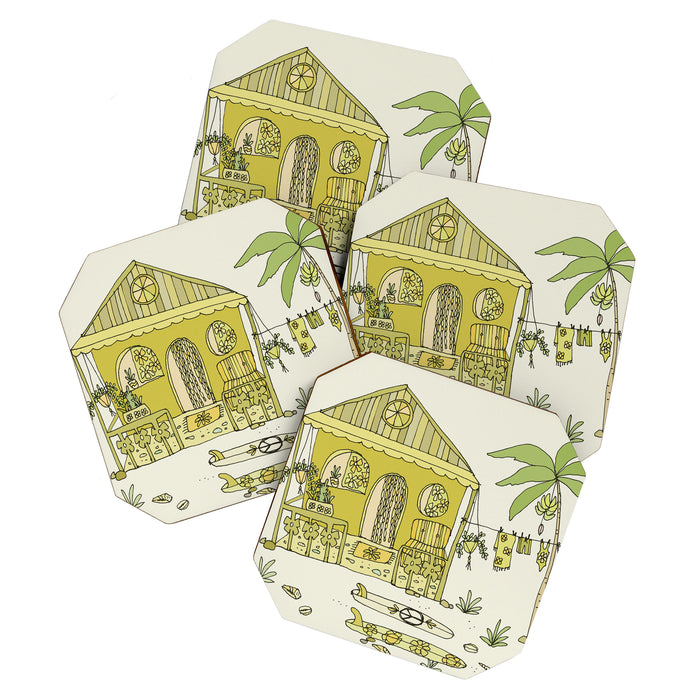 simple living costa rica pura vida // retro surf art by surfy birdy Coaster Gallery Image 1