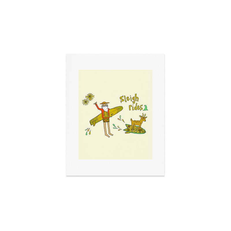 sleigh rides // surfing santa // retro surf art by surfy birdy Art Print Gallery Image 1