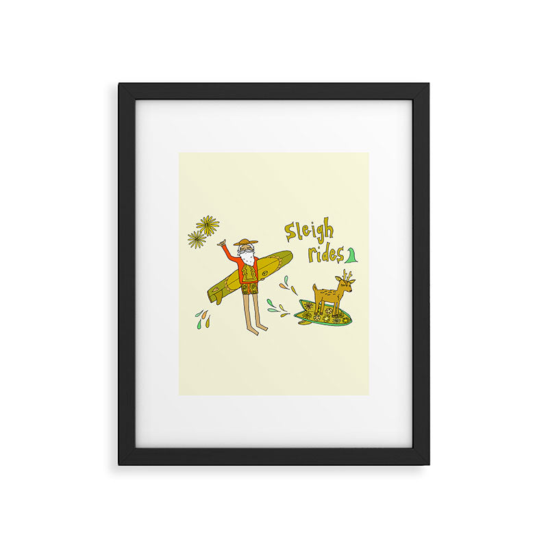 sleigh rides // surfing santa // retro surf art by surfy birdy Framed Art Print Gallery Image 5