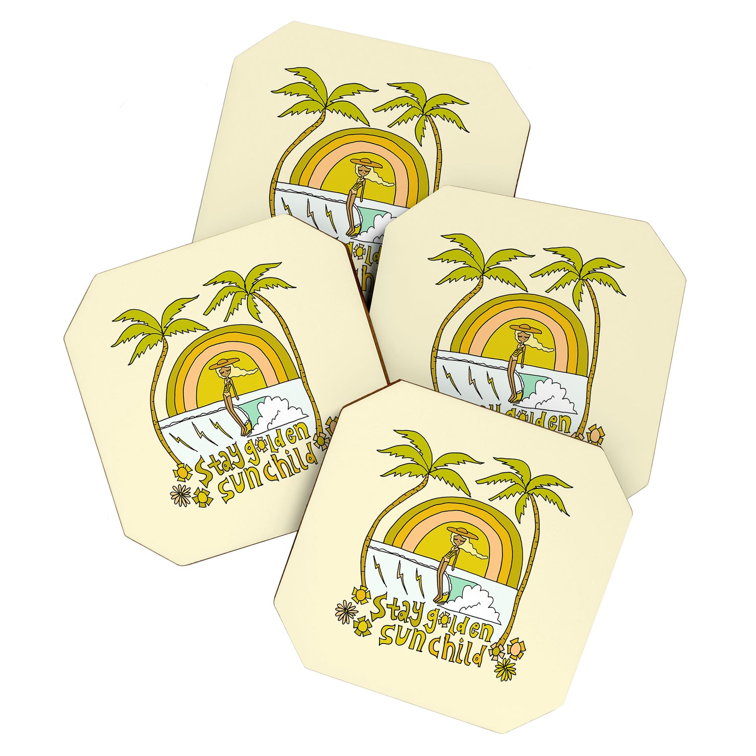 stay golden sun child //retro surf art by surfy birdy Coaster Gallery Image 1