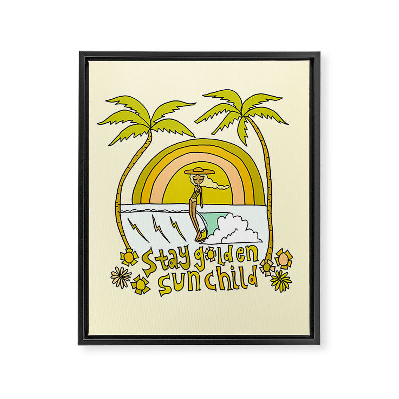 stay golden sun child //retro surf art by surfy birdy Framed Canvas Print Gallery Image 8