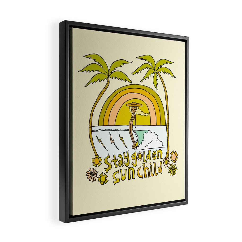 stay golden sun child //retro surf art by surfy birdy Framed Canvas Print Gallery Image 2