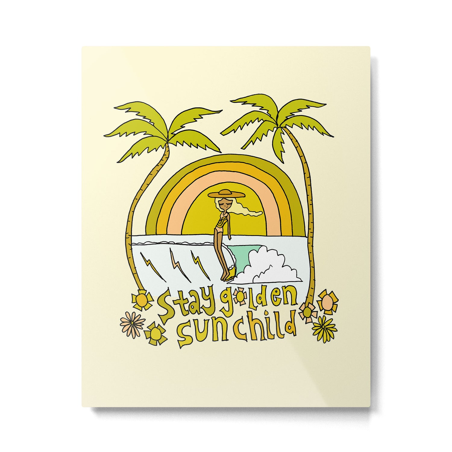 stay golden sun child //retro surf art by surfy birdy Metal Print Gallery Image 6