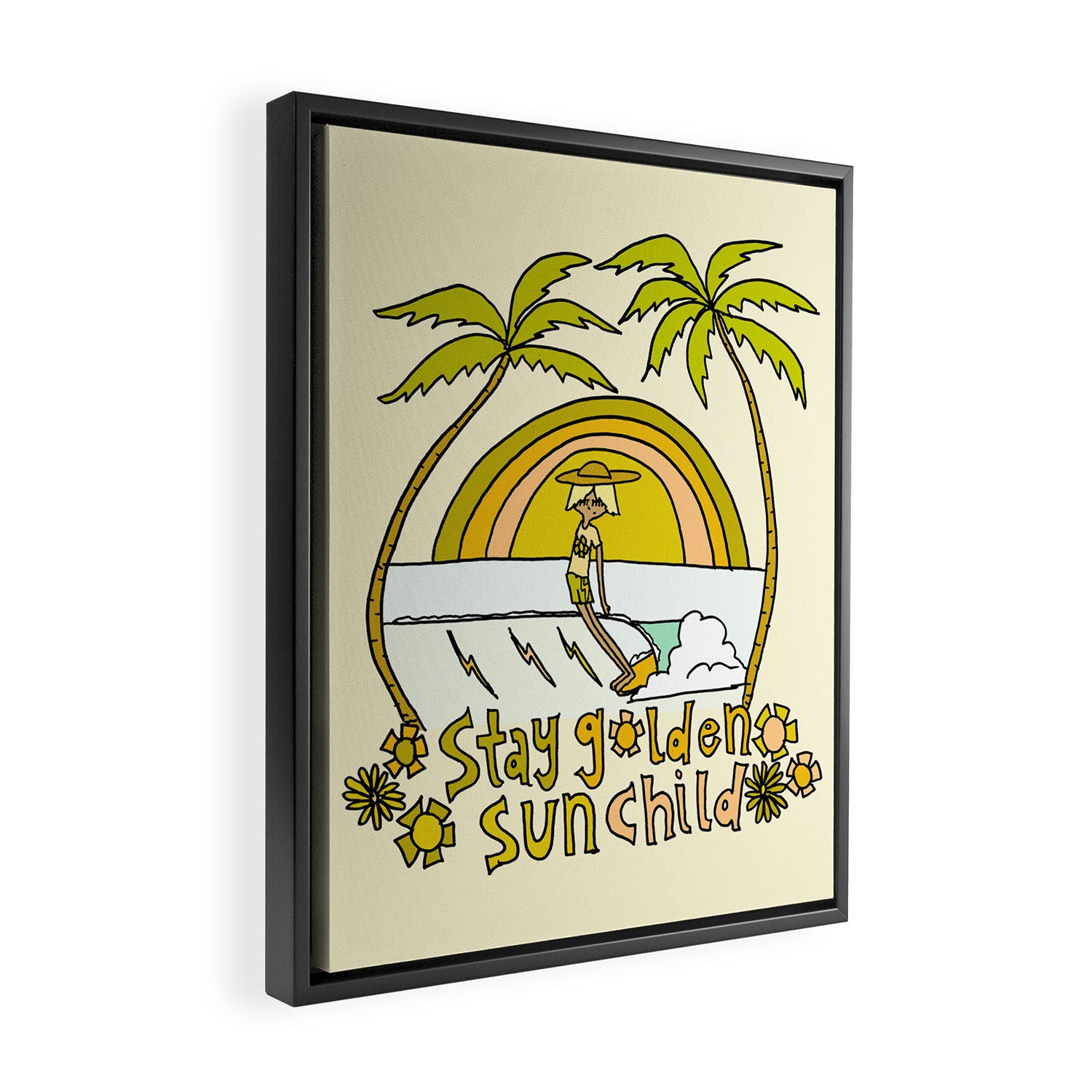 stay golden sun child surf dude //retro surf art by surfy birdy Framed Canvas Print Gallery Image 2
