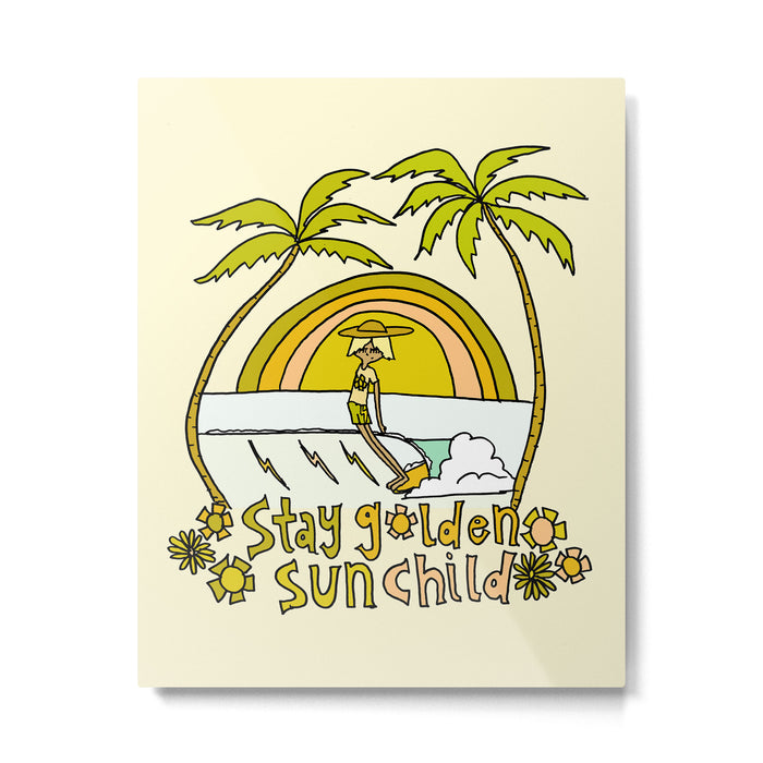 stay golden sun child surf dude //retro surf art by surfy birdy Metal Print Gallery Image 1
