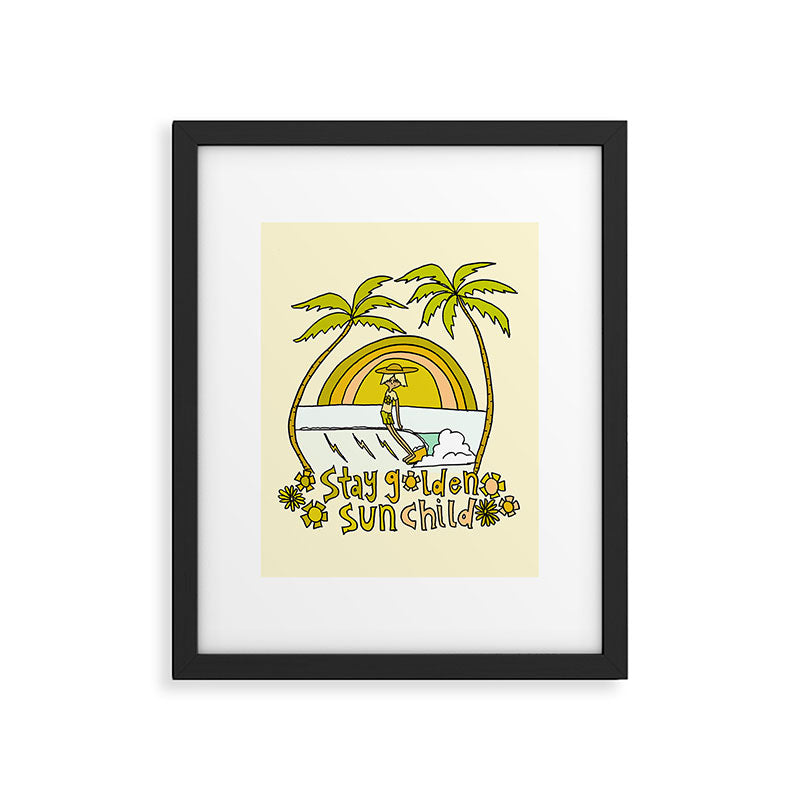 stay golden sun child surf dude //retro surf art by surfy birdy Framed Art Print Gallery Image 6