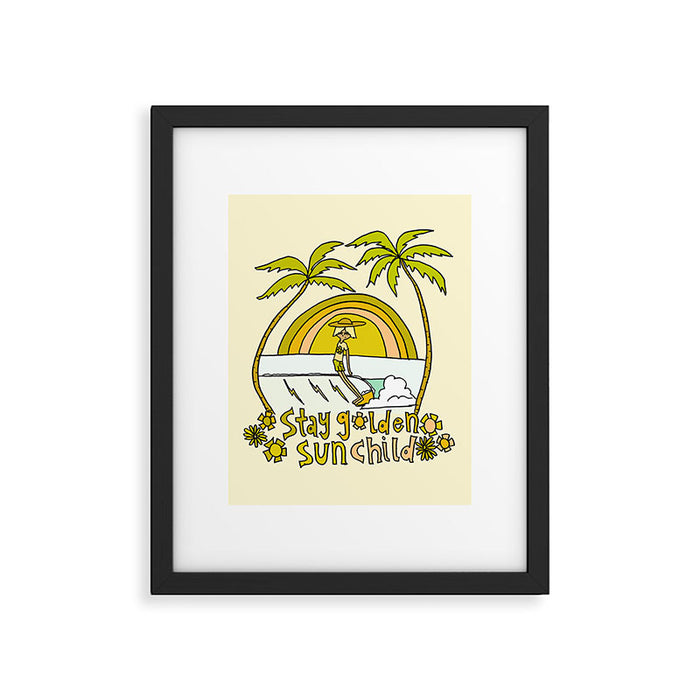 stay golden sun child surf dude //retro surf art by surfy birdy Framed Art Print Gallery Image 1