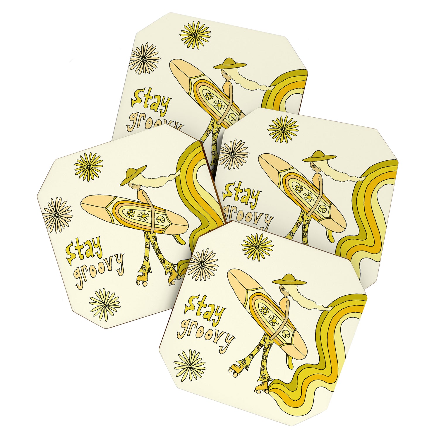 stay groovy rollerskate // retro surf art by surfy birdy Coaster Gallery Image 1