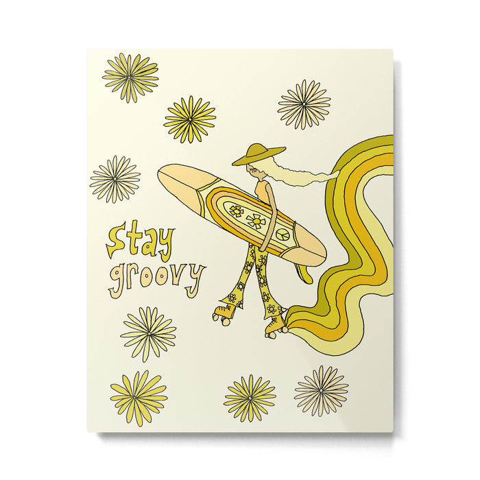 stay groovy rollerskate // retro surf art by surfy birdy Metal Print Gallery Image 1