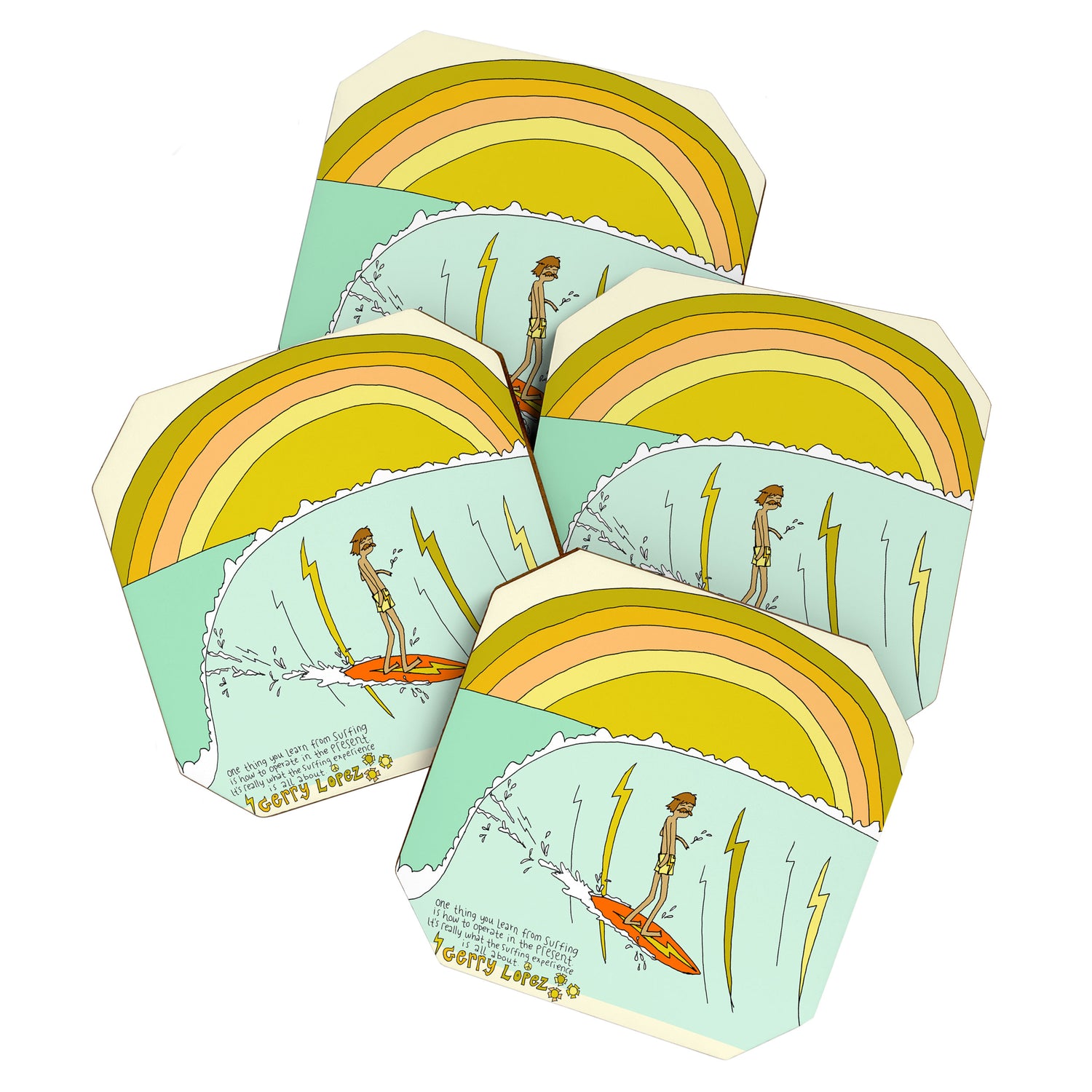 surf legend gerry lopez lightning bolt retro surf art by surfy birdy Coaster Gallery Image 1