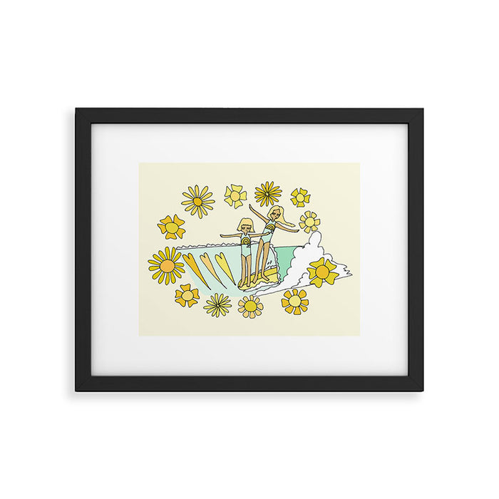 surfs up little ones // retro surf art by surfy birdy Framed Art Print Gallery Image 1