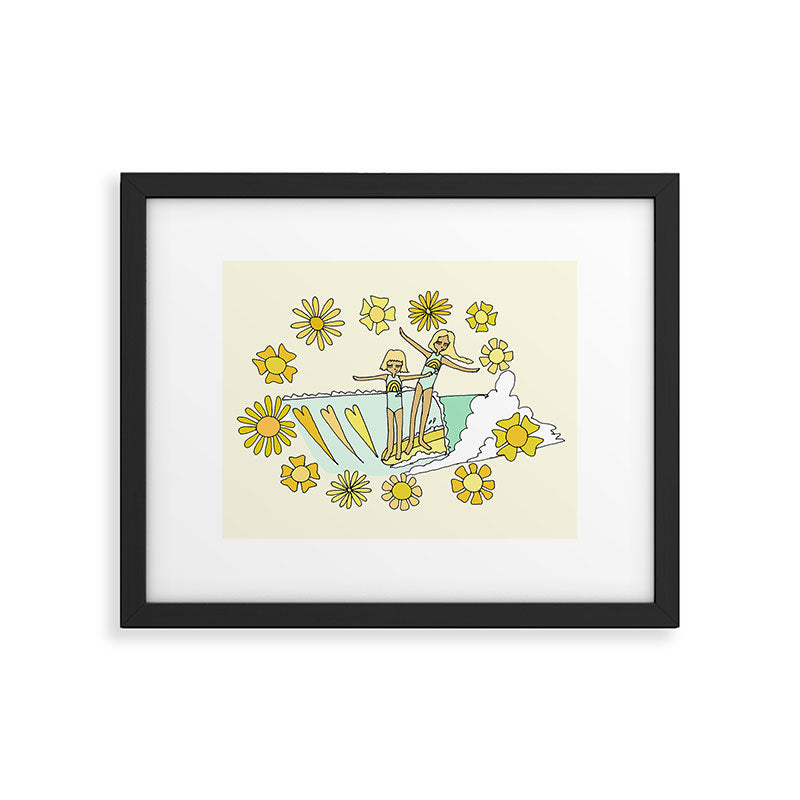 surfs up little ones // retro surf art by surfy birdy Framed Art Print Gallery Image 6