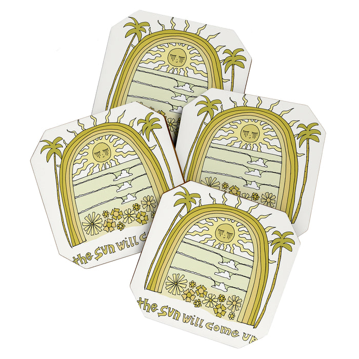 the sun will come up // retro surf art by surfy birdy Coaster Gallery Image 1