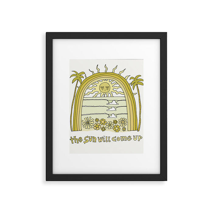 the sun will come up // retro surf art by surfy birdy Framed Art Print Gallery Image 1
