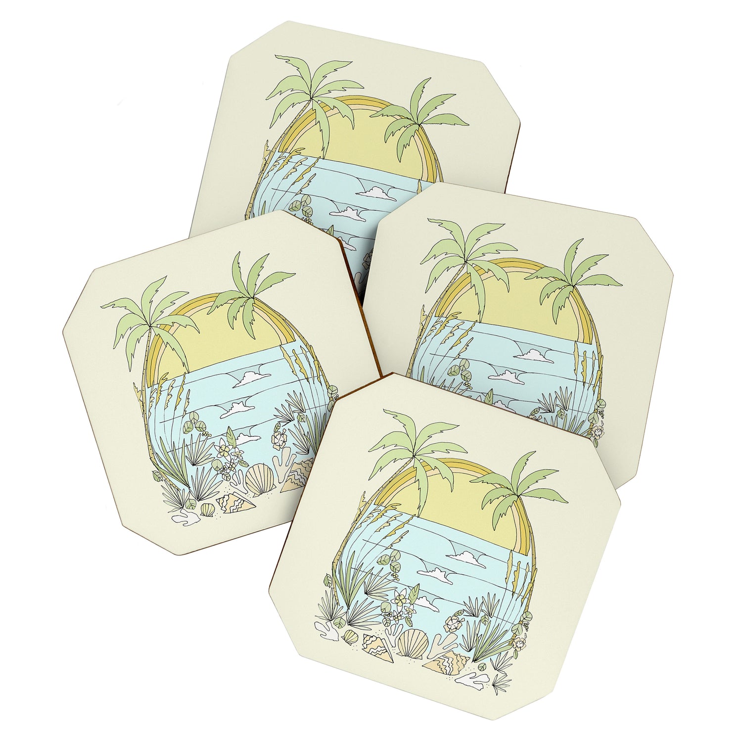 tropical vibes fl sunshine seashells waves // retro surf art by surfy birdy Coaster Gallery Image 1
