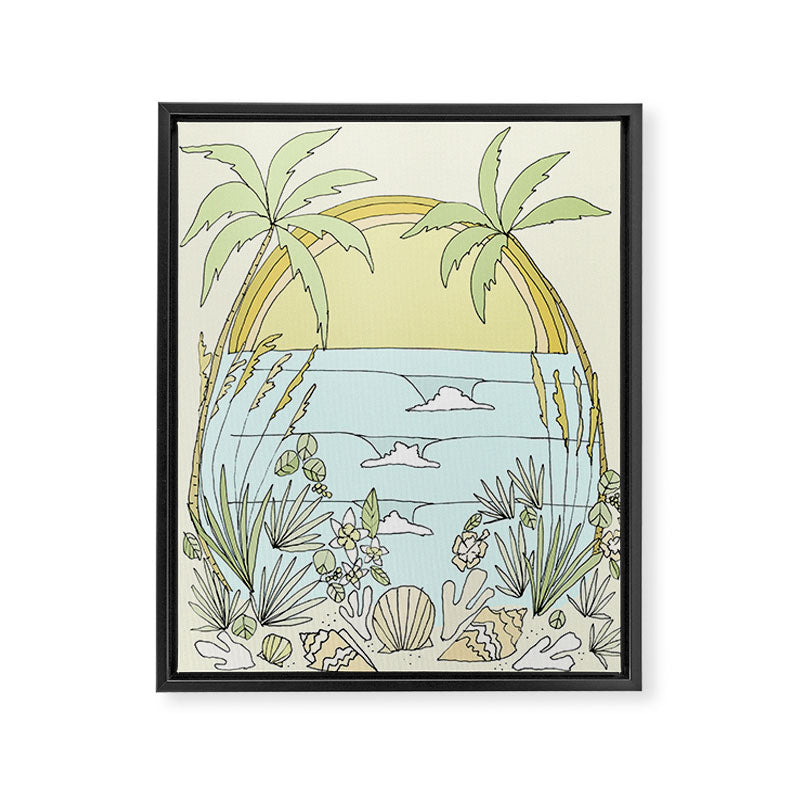 tropical vibes fl sunshine seashells waves // retro surf art by surfy birdy Framed Canvas Print Gallery Image 8