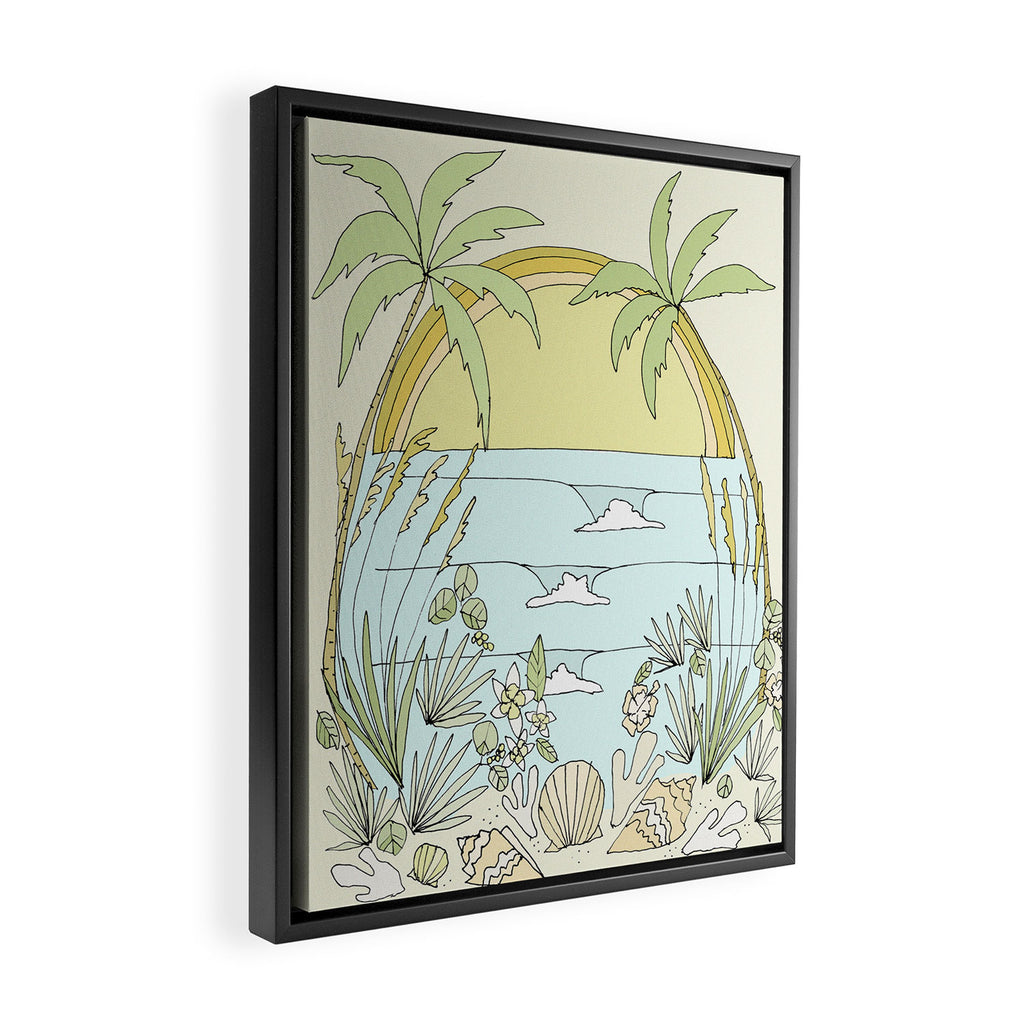 tropical vibes fl sunshine seashells waves // retro surf art by surfy birdy Framed Canvas Print Gallery Image 2