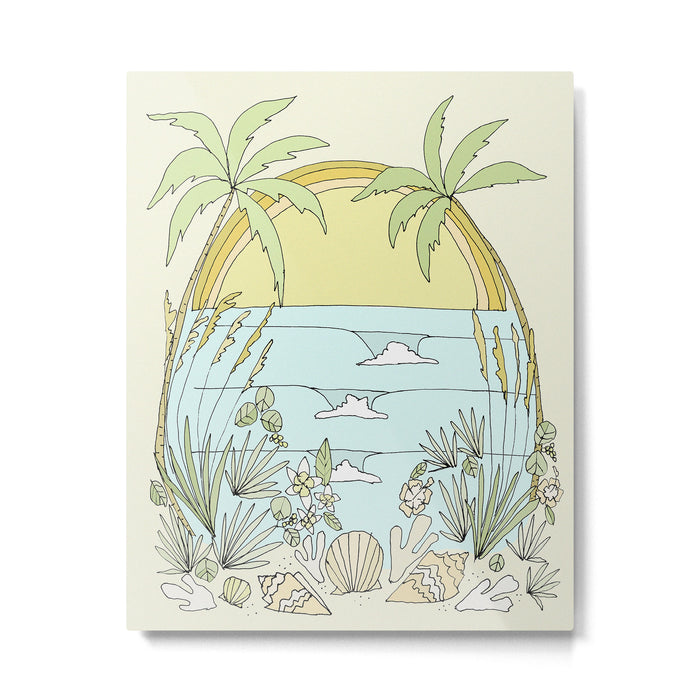 tropical vibes fl sunshine seashells waves // retro surf art by surfy birdy Metal Print Gallery Image 1