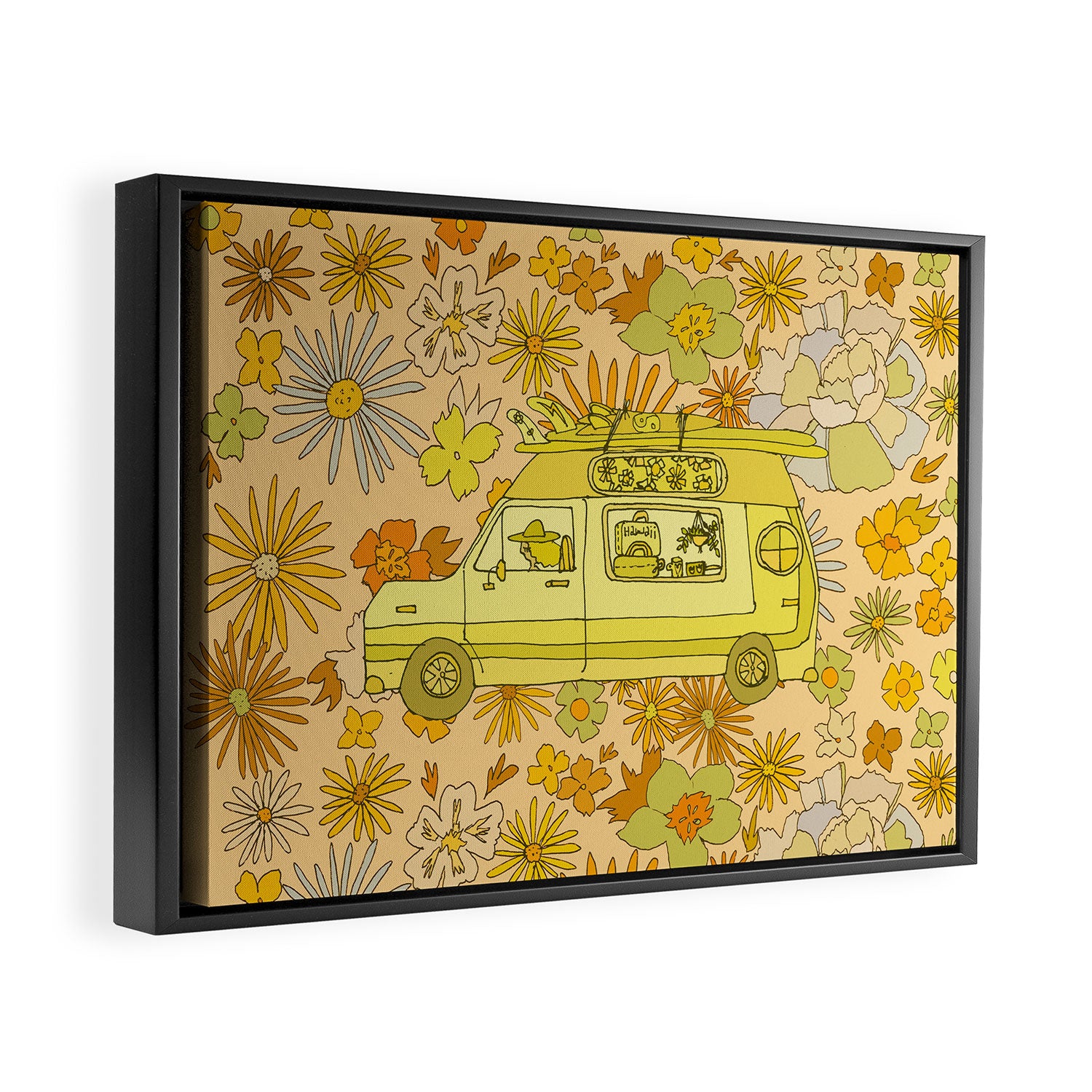 van life flower power // retro surf art by surfy birdy Framed Canvas Print Gallery Image 2