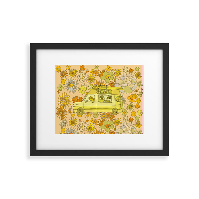 van life flower power // retro surf art by surfy birdy Framed Art Print Gallery Image 1