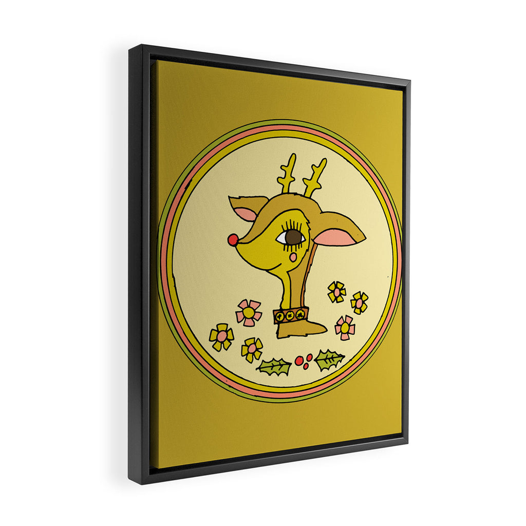 vintage reindeer christmas cheer // retro art by surfy birdy Framed Canvas Print Gallery Image 2