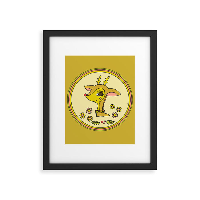 vintage reindeer christmas cheer // retro art by surfy birdy Framed Art Print Gallery Image 1