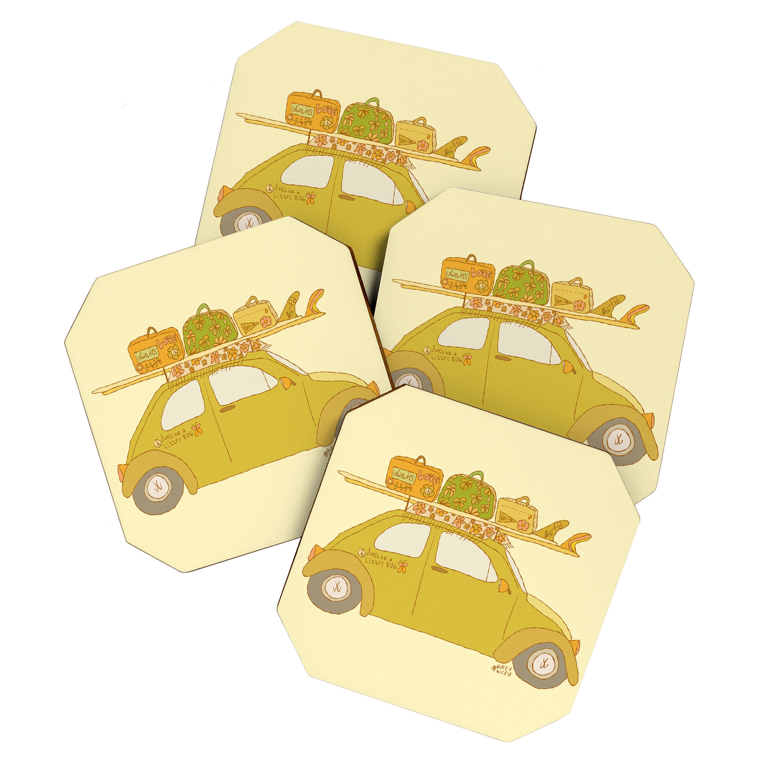 Wandering bug adventure mobile retro surf art by surfy birdy Coaster Gallery Image 1