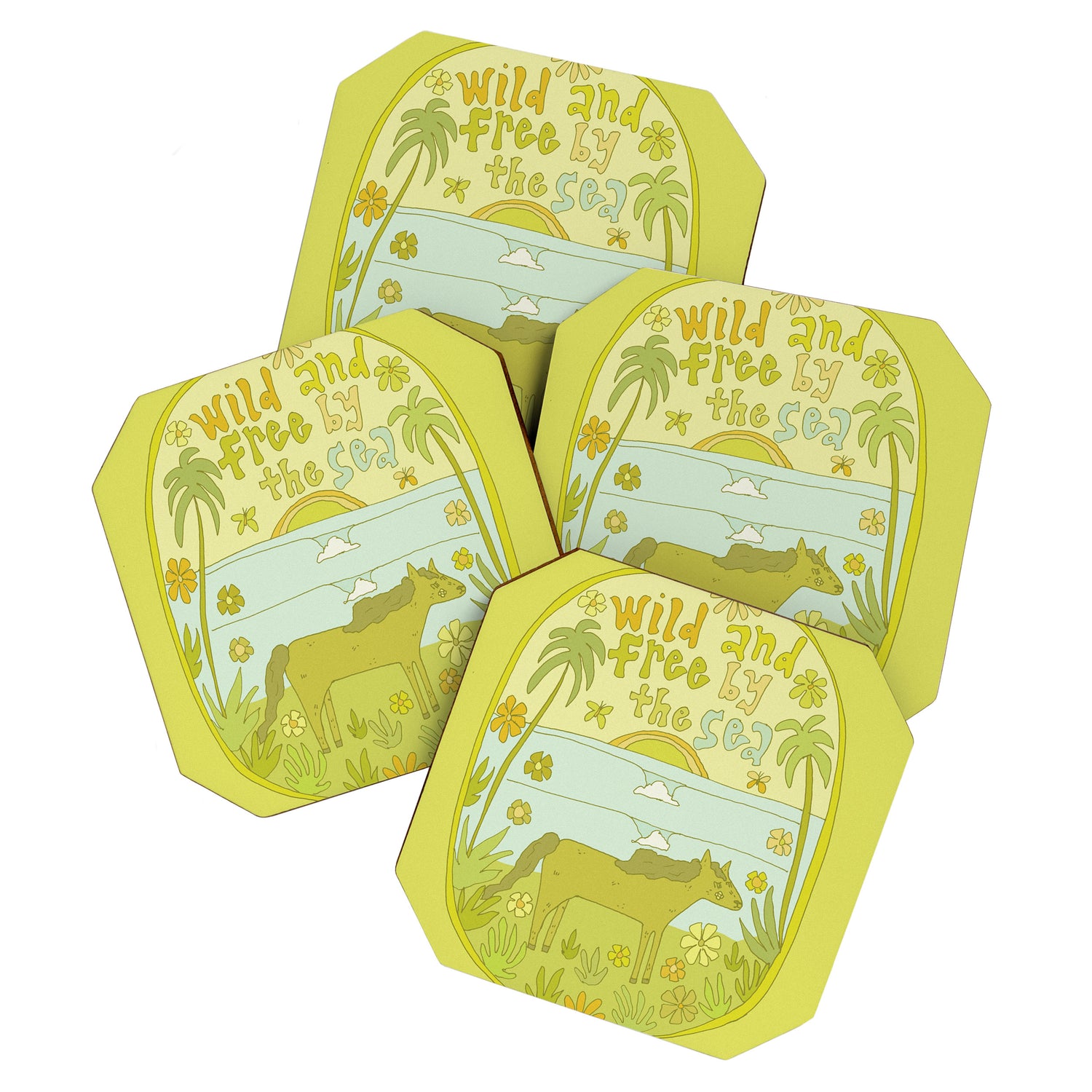 wild horses by the sea // retro surf art by surfy birdy Coaster Gallery Image 1
