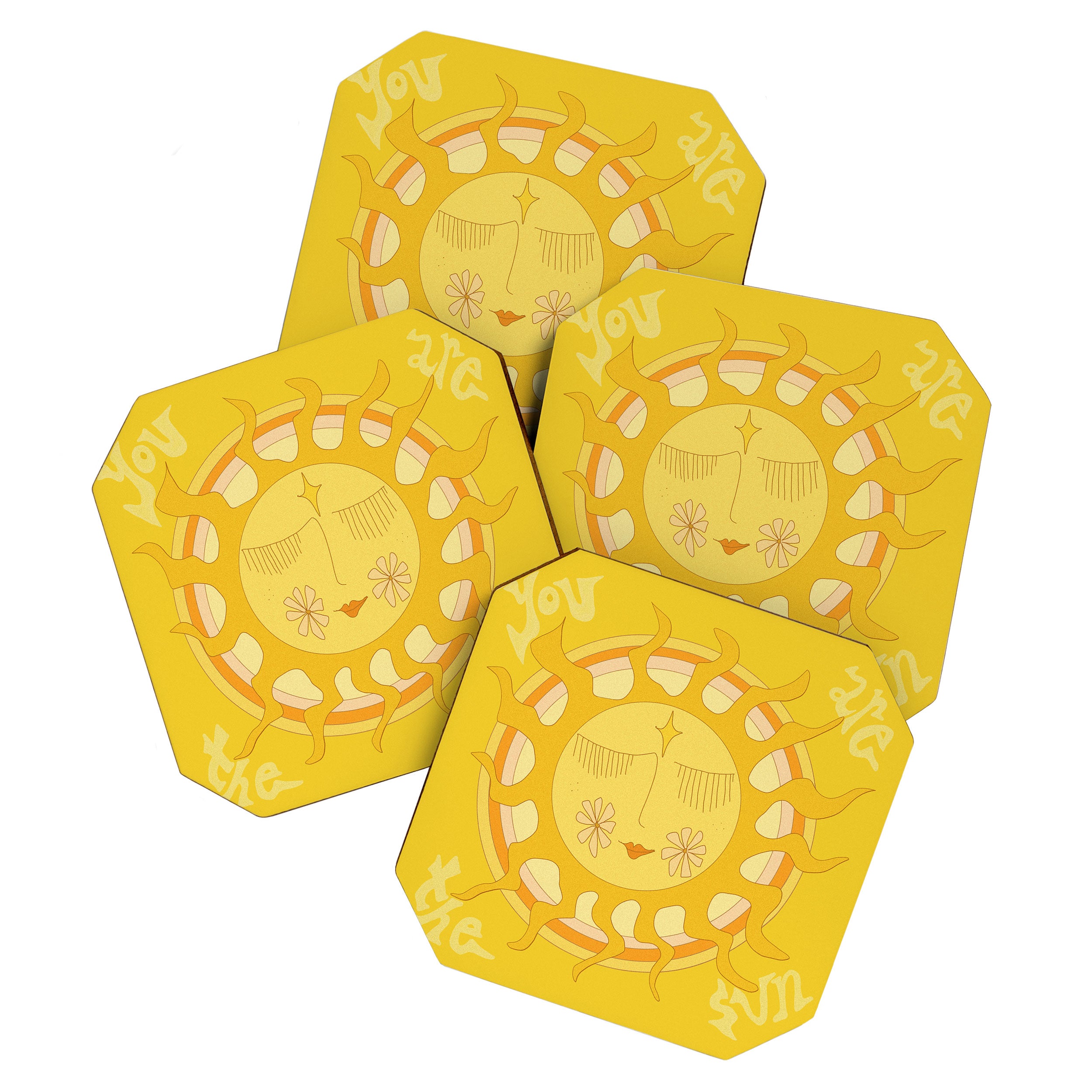 you are the sun // retro sunshine art by surfy birdy Coaster Gallery Image 1