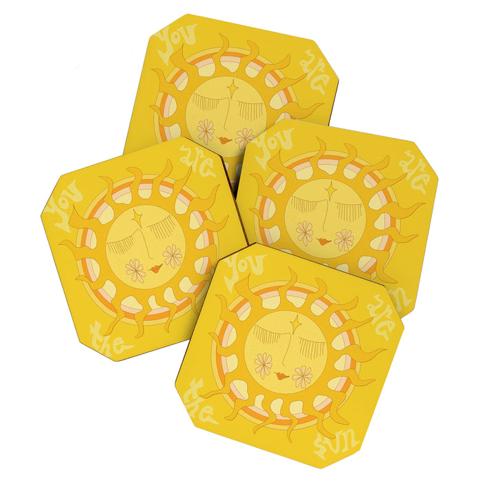 you are the sun // retro sunshine art by surfy birdy Coaster Gallery Image 1