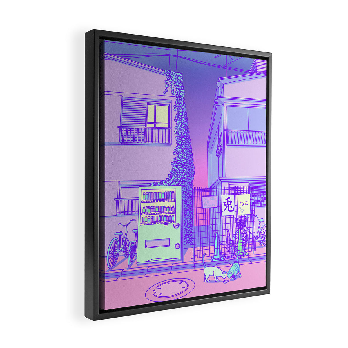 Pastel Tokyo Cats Framed Canvas Print Gallery Image 2