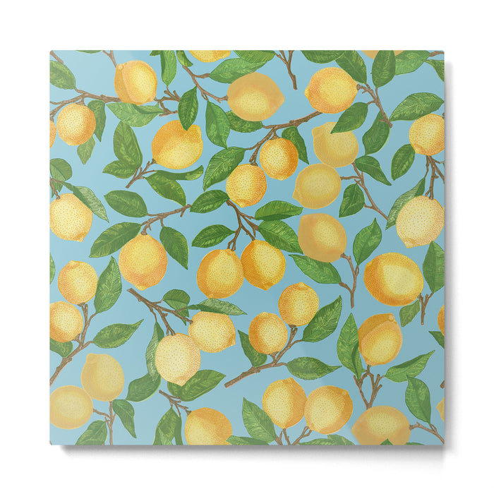 Lemonade on Blue Background Metal Print Gallery Image 1