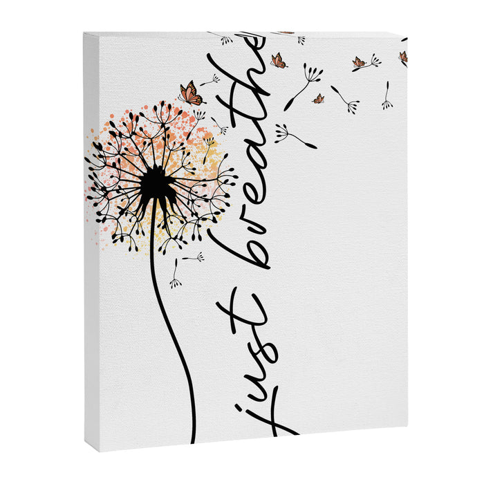 Just Breathe Dandelion Inspirational Canvas Print Gallery Image 1