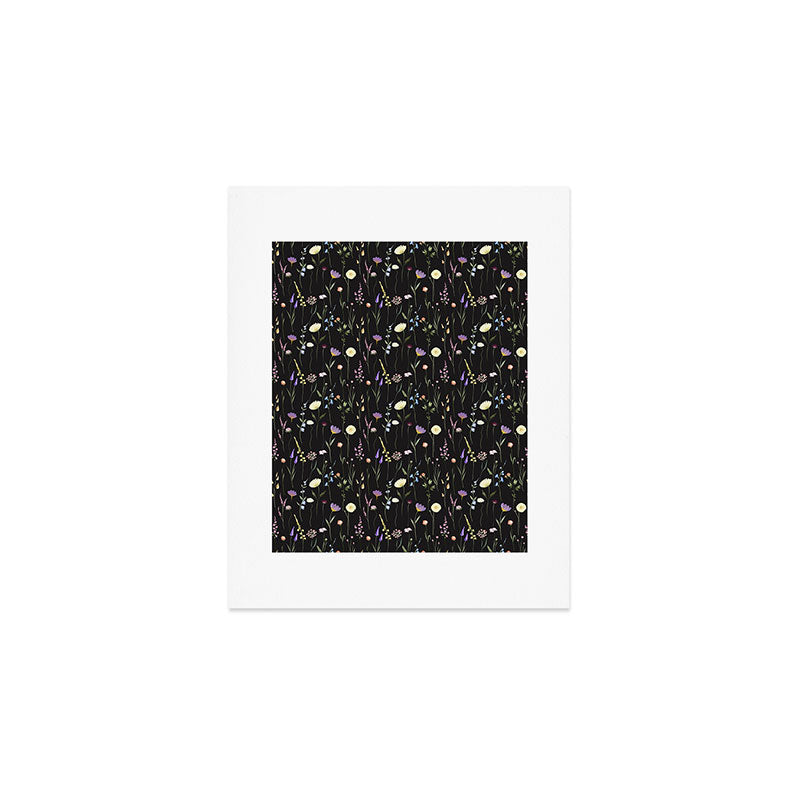 Moody Wildflowers Black Floral Pattern Art Print Gallery Image 1