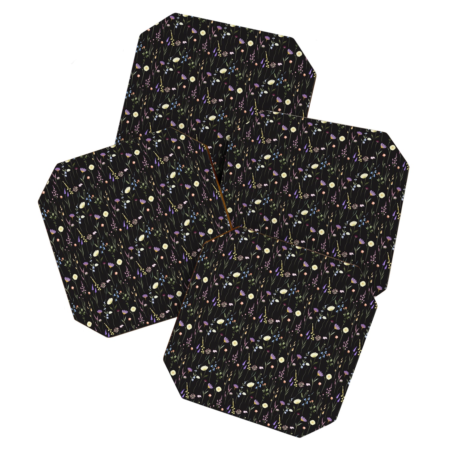 Moody Wildflowers Black Floral Pattern Coaster Gallery Image 1